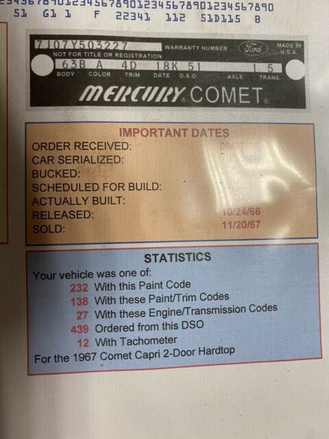 Mercury Comet 6.4 Hardtop 1967 image number 34